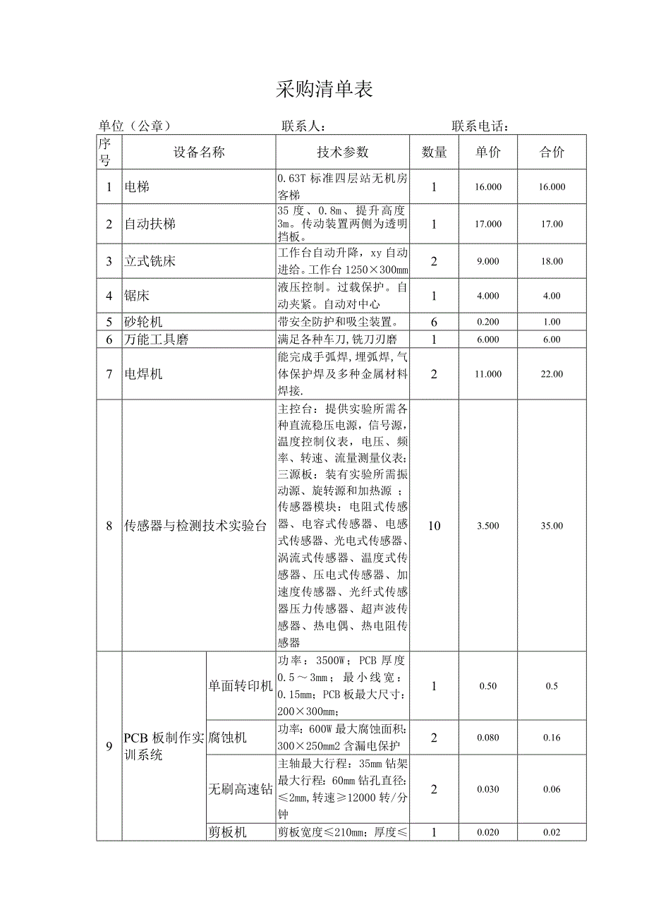 采购设备清单_第1页