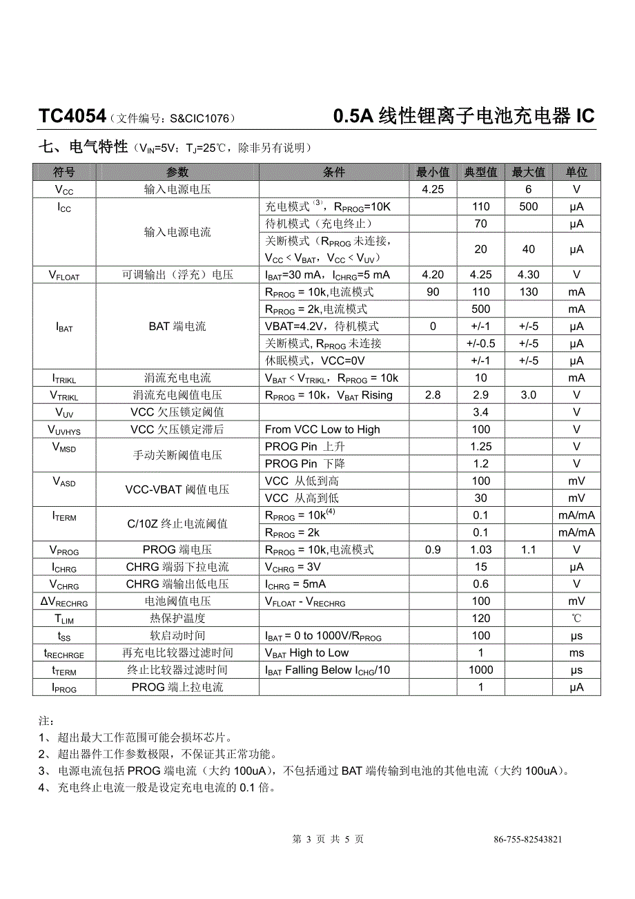 TC4054(0.5A线性锂离子电池充电器 IC)中文技术资料_第3页