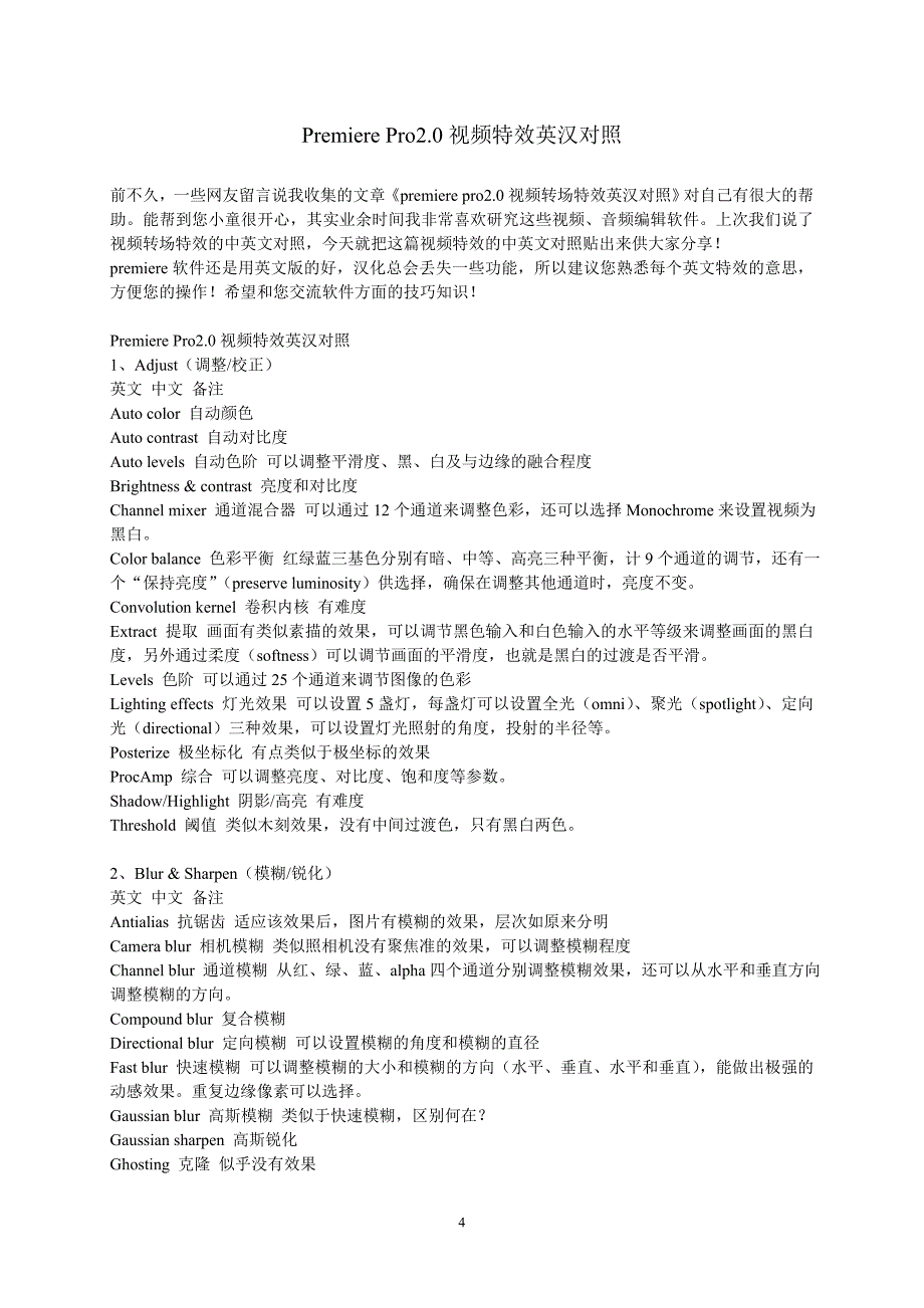 PR视频特效及视频转场特效中英文对照_第4页