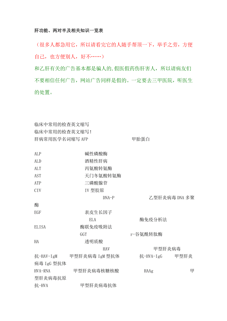 肝功能、两对半及相关知识一览表_第1页