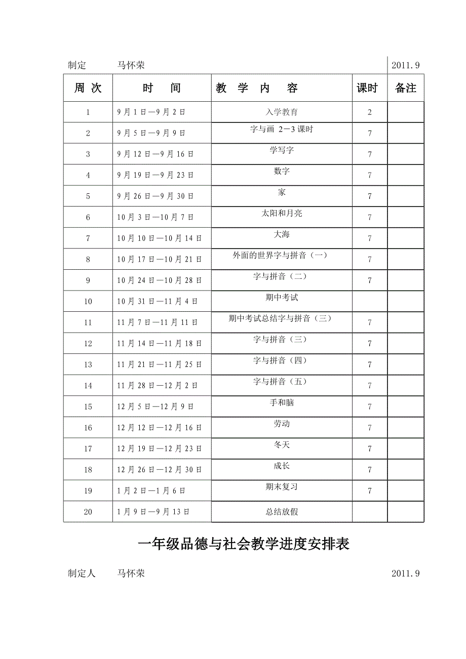 一年级班务活动工作安排表_第2页