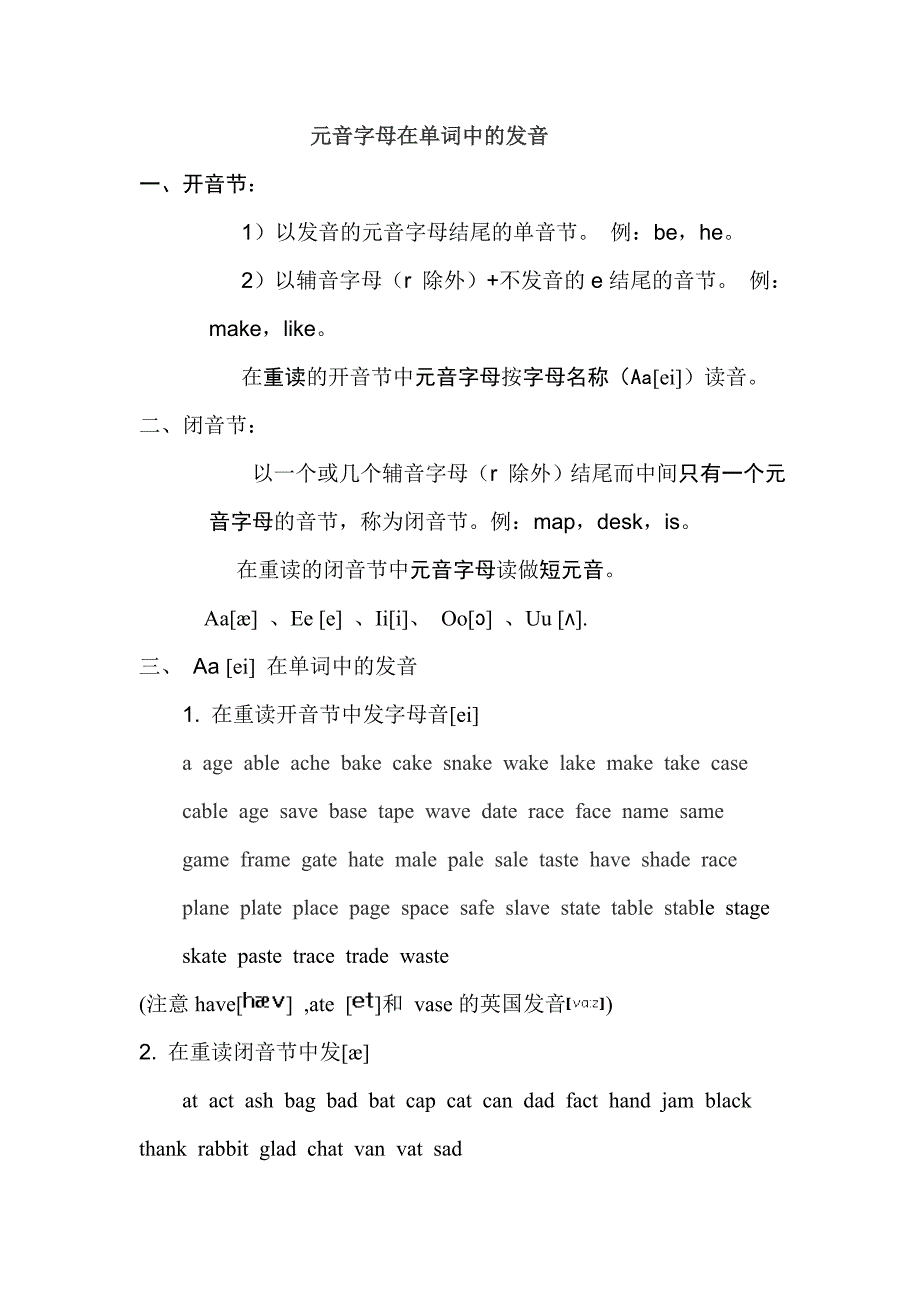 元音字母在单词中的发音_第1页