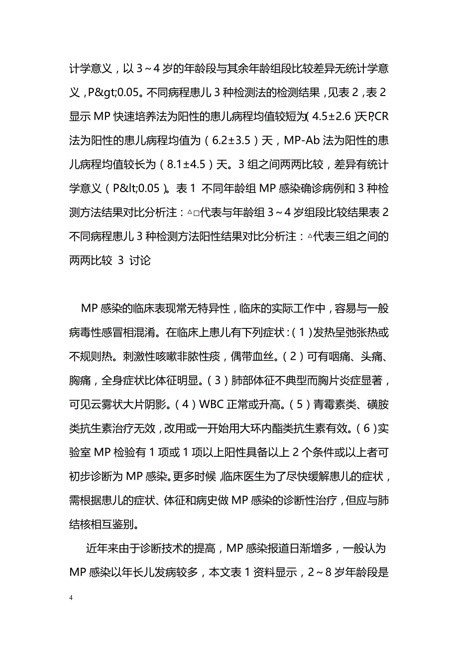 浅析儿童三种肺炎支原体检测法的临床应用_第4页