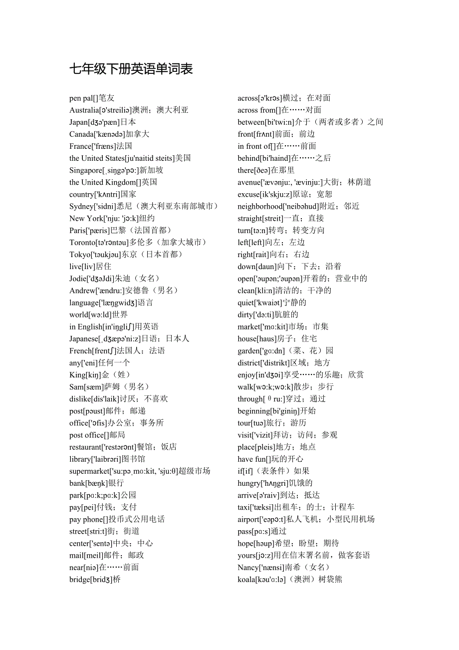 七年级下册新目标英语单词_第1页