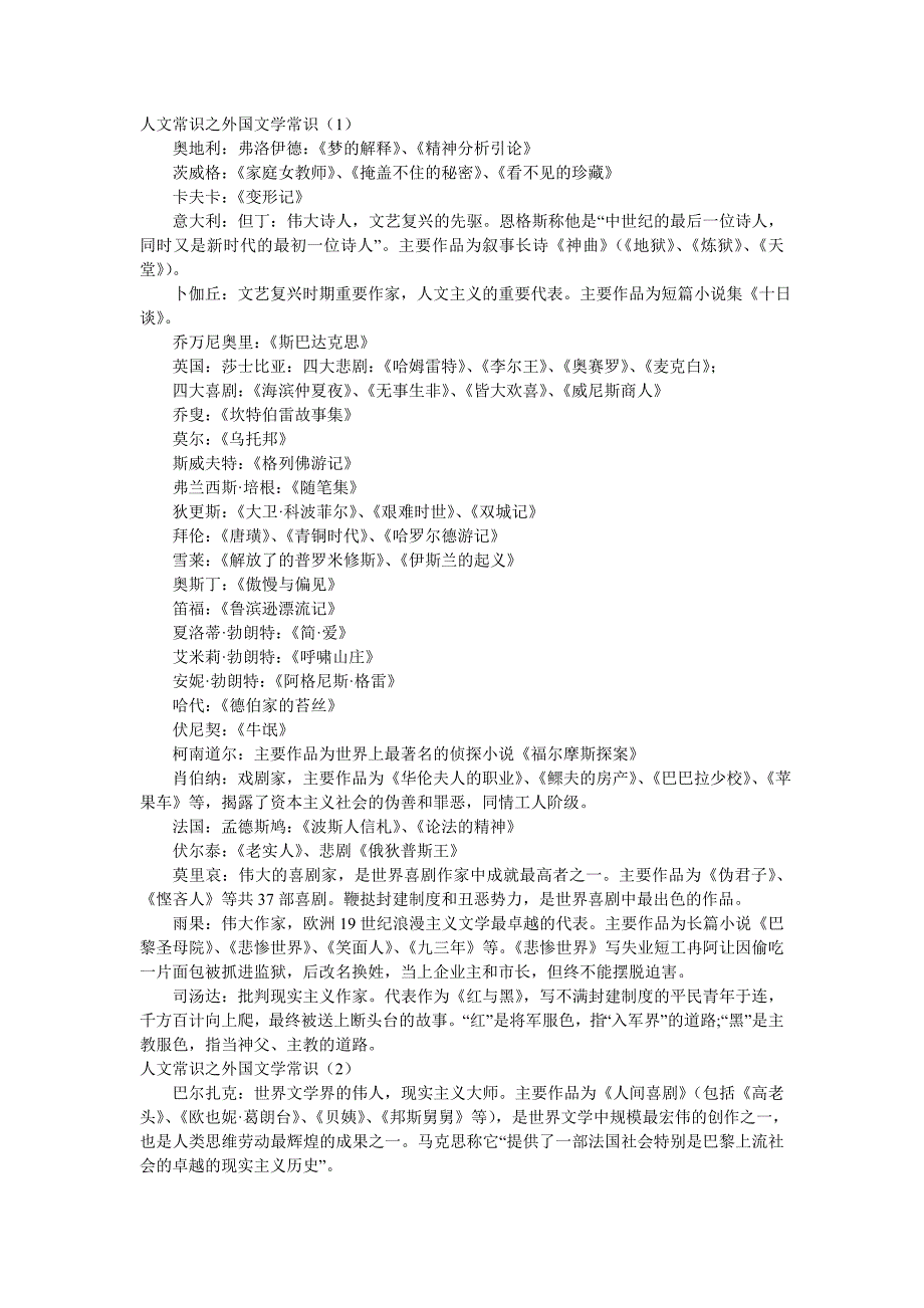 10、人文常识之《外国文学常识》大全_第1页