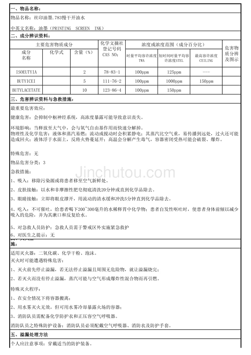 物质安全资料表 丝印油墨_第1页