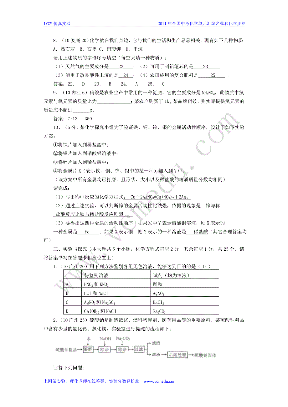 2010年全国中考化学真题分类汇编——盐和化学肥料_第2页