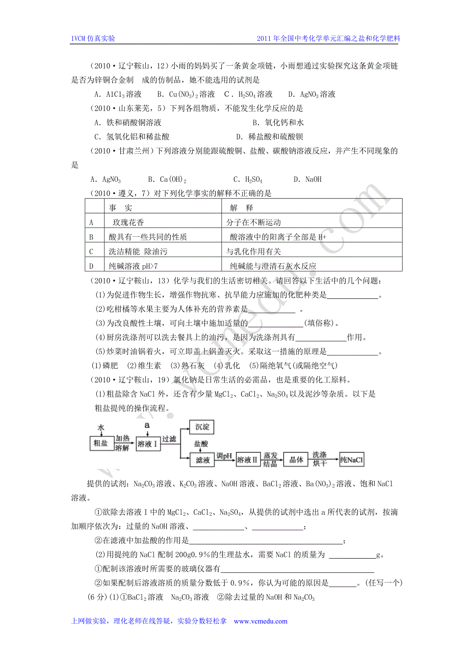 2010年全国中考化学真题分类汇编——盐和化学肥料_第4页