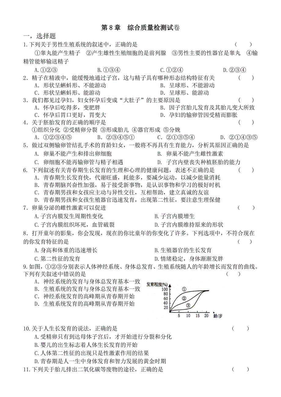 初一下学期生物期末复习题(人教版)_第1页