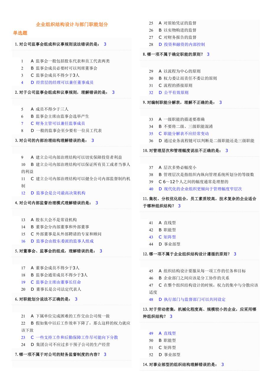 企业组织结构设计与部门职能划分试题大全及答案_第1页