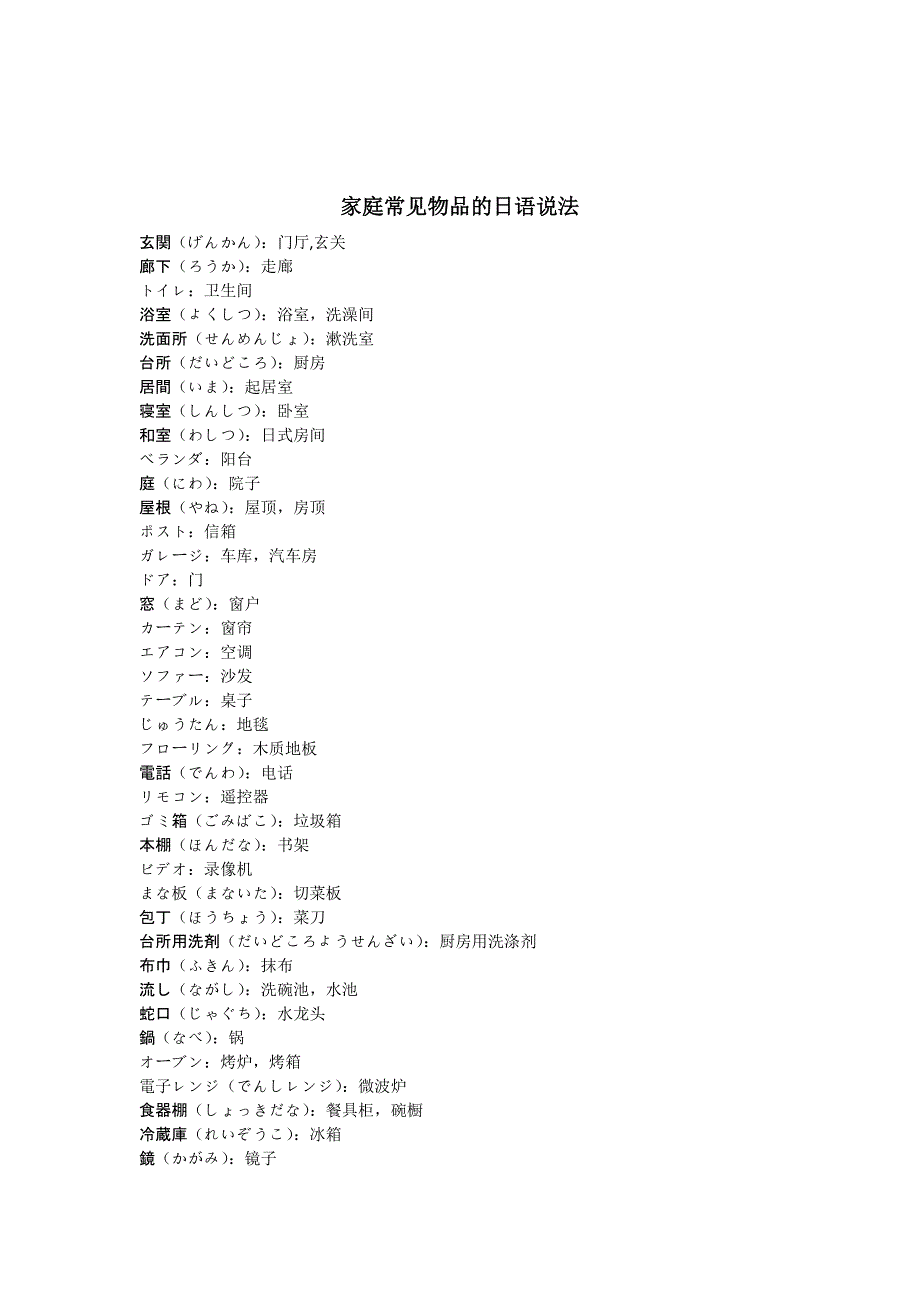 家庭常见物品的日语说法_第1页