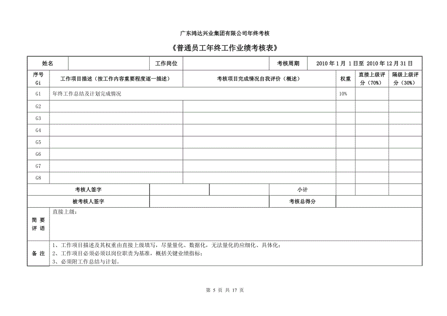 2010年广东鸿达兴业集团总部年终考核_第5页