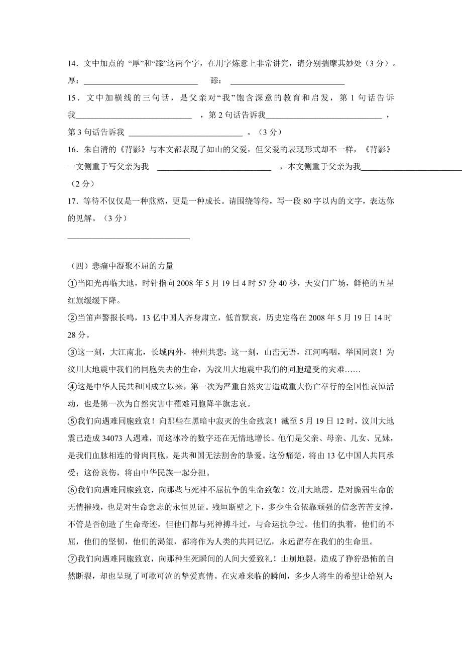 2011年湖北省潜江市中考语文模拟试题_第5页