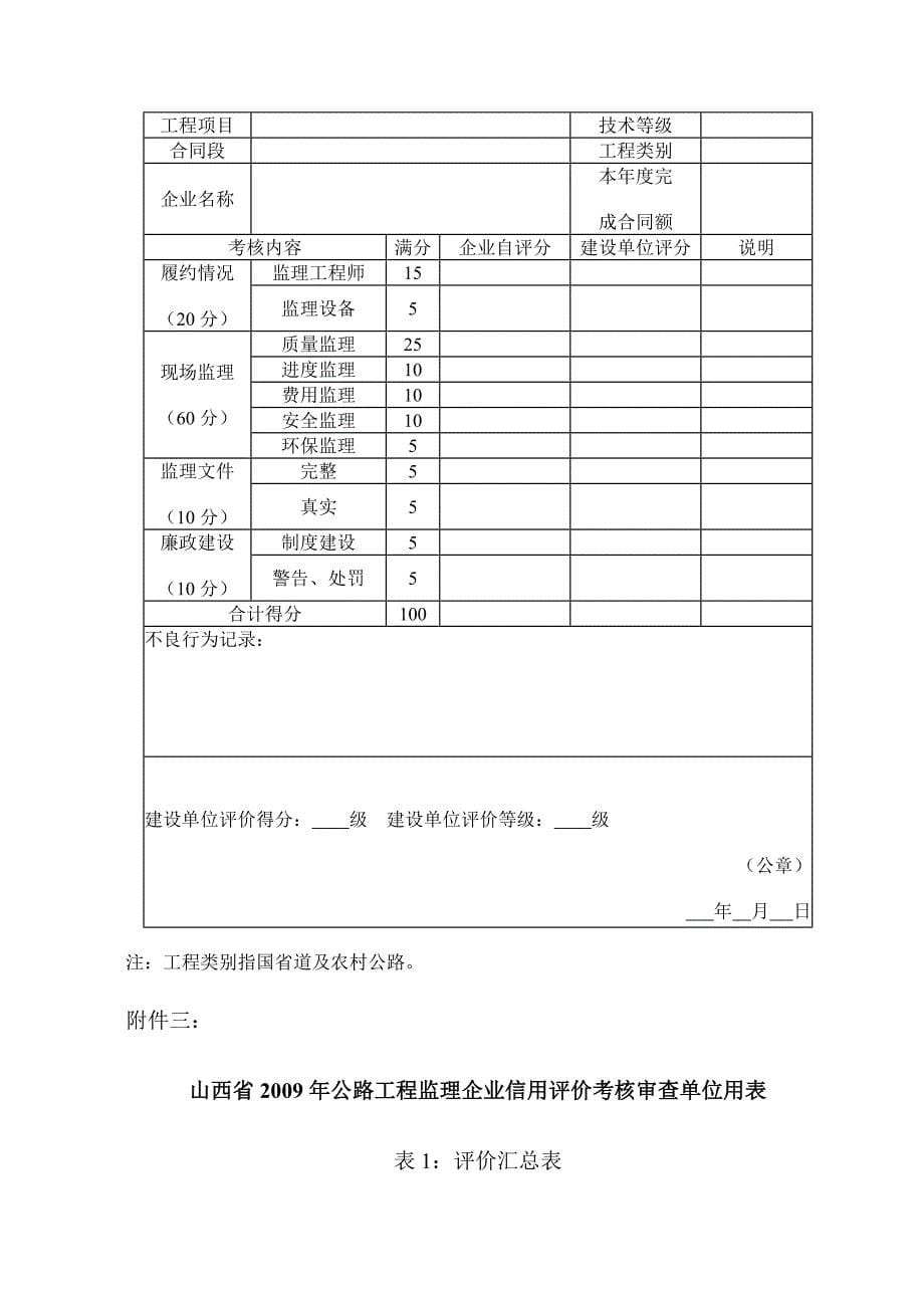 山西省公路工程(监理)企业信用评价考核评分评分标准_第5页