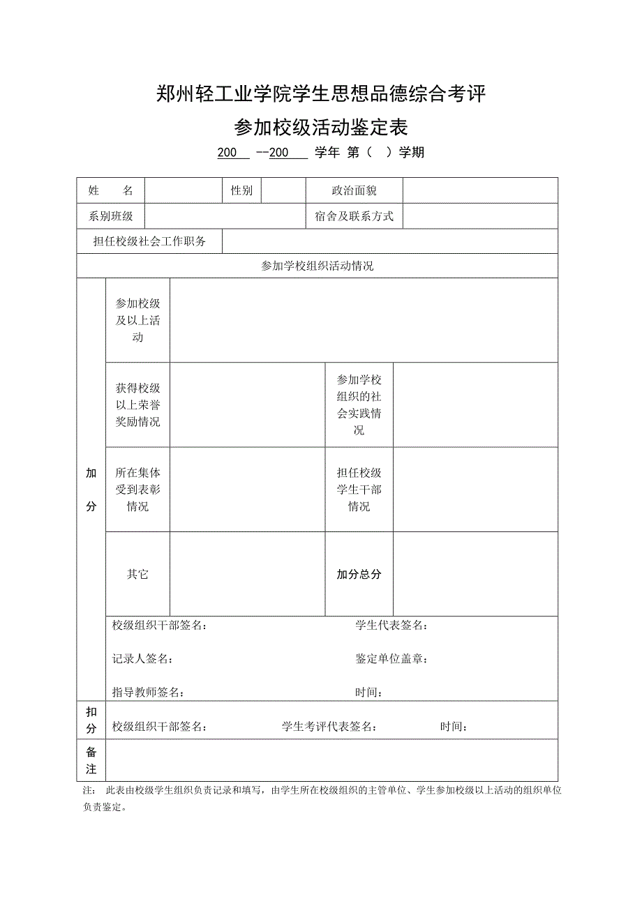 学生思想品德综合考评参加校级活动鉴定表 - 郑州轻工业学院团委_第4页