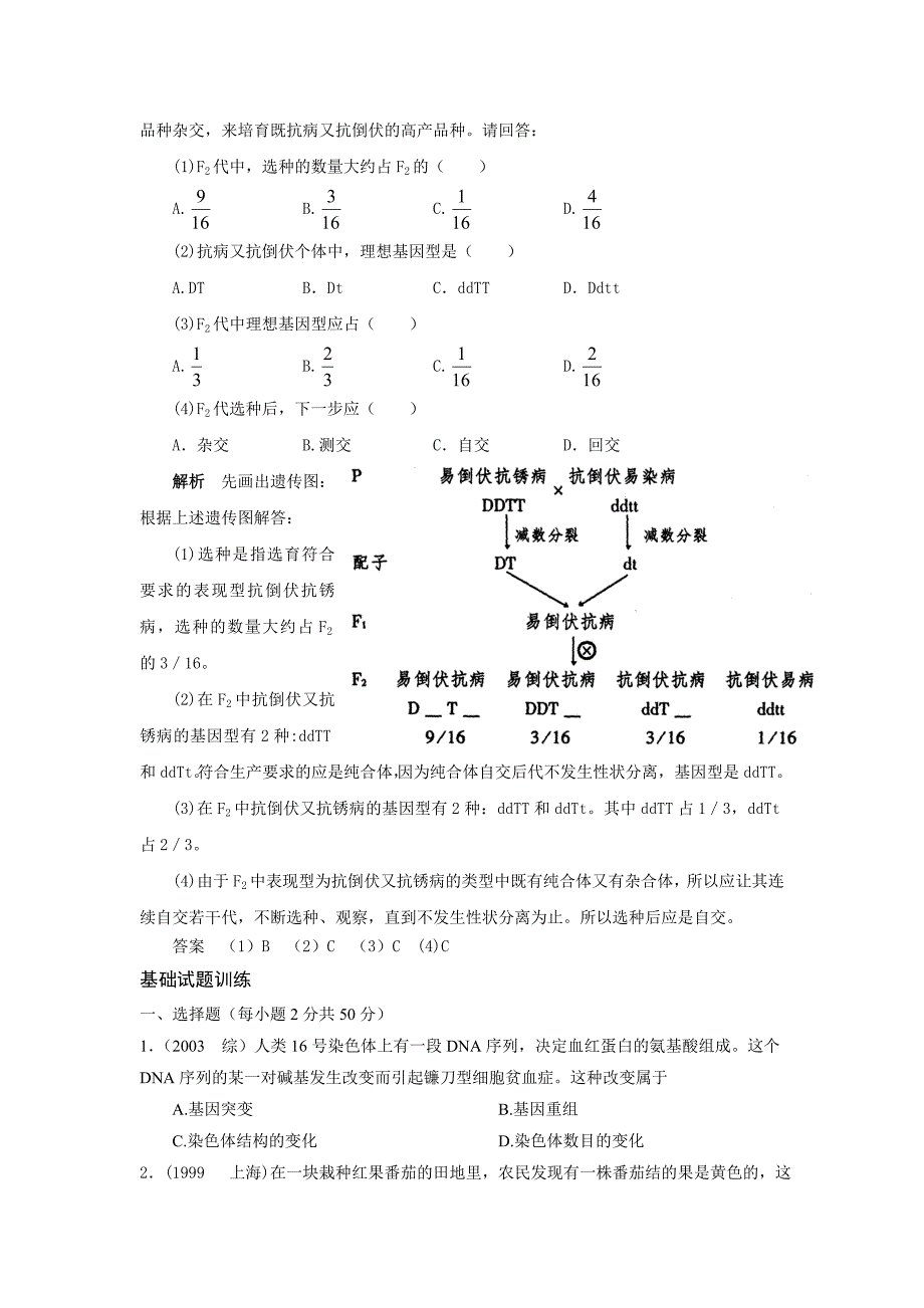 2008新课标高中生物专题复习必修II第5、生物的变异-基因突变和基因重组_第4页