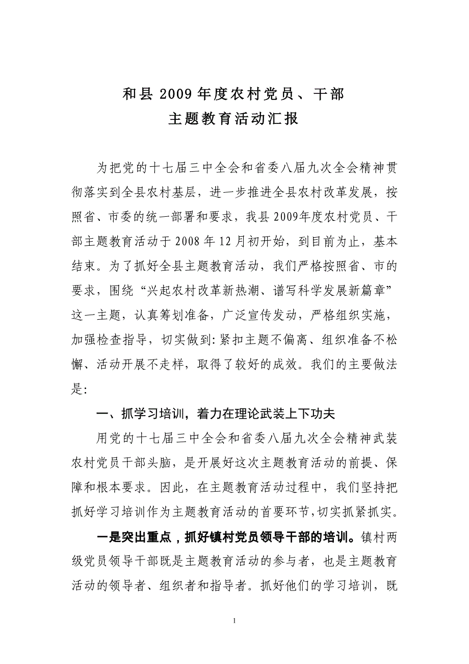 和县2009年度农村党员汇报_第1页