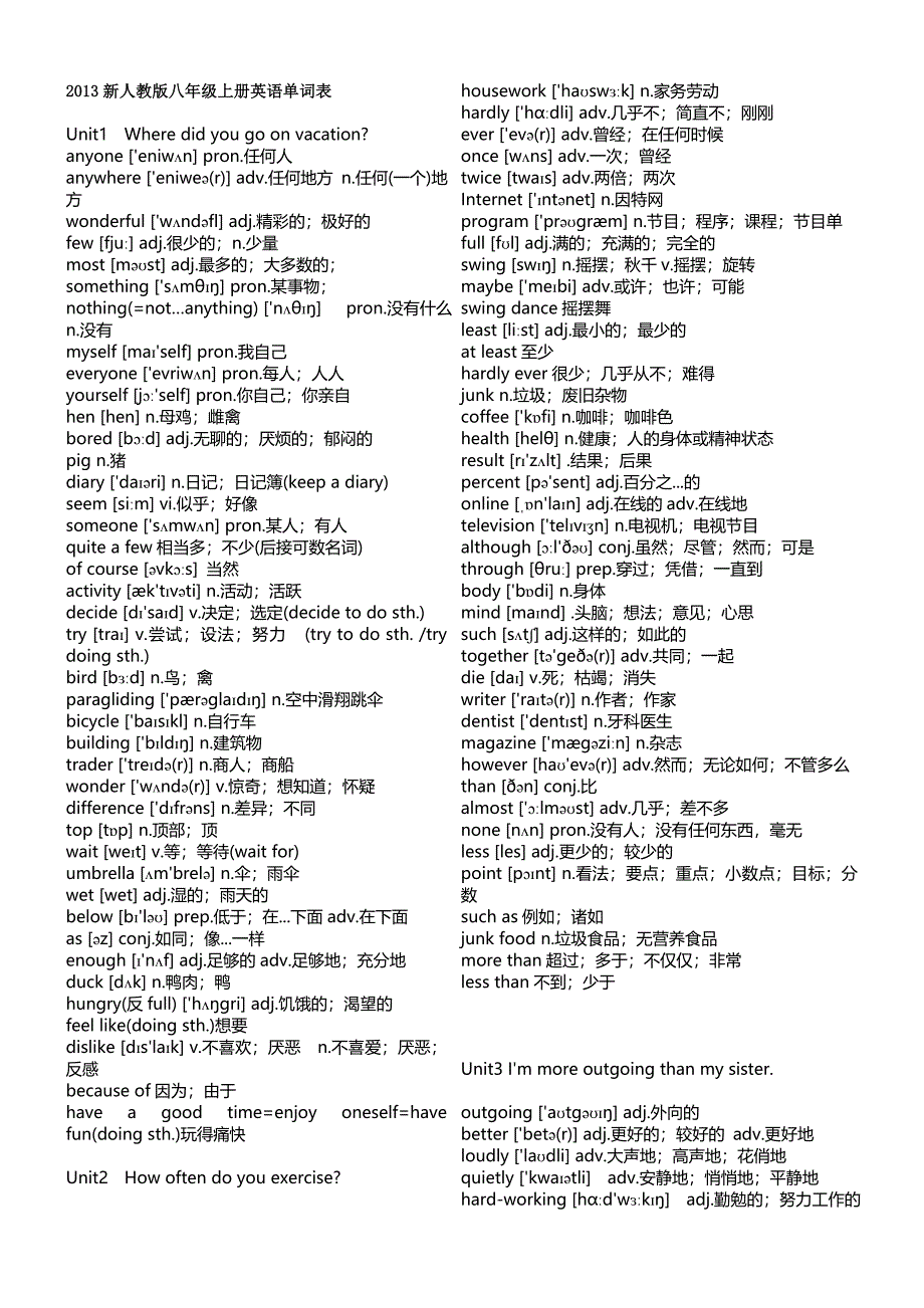 2013起新版人教版八年级单词表(上下册)_第1页