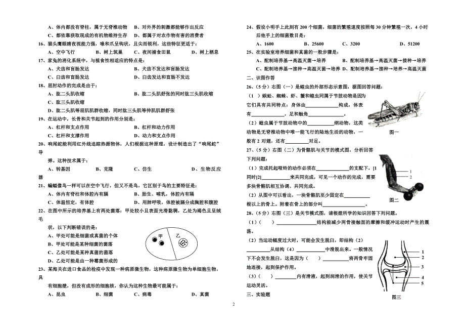 初二生物期中考试卷_第2页