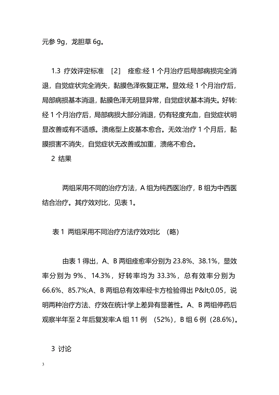 中西医结合治疗口腔扁平苔藓42例疗效观察_第3页