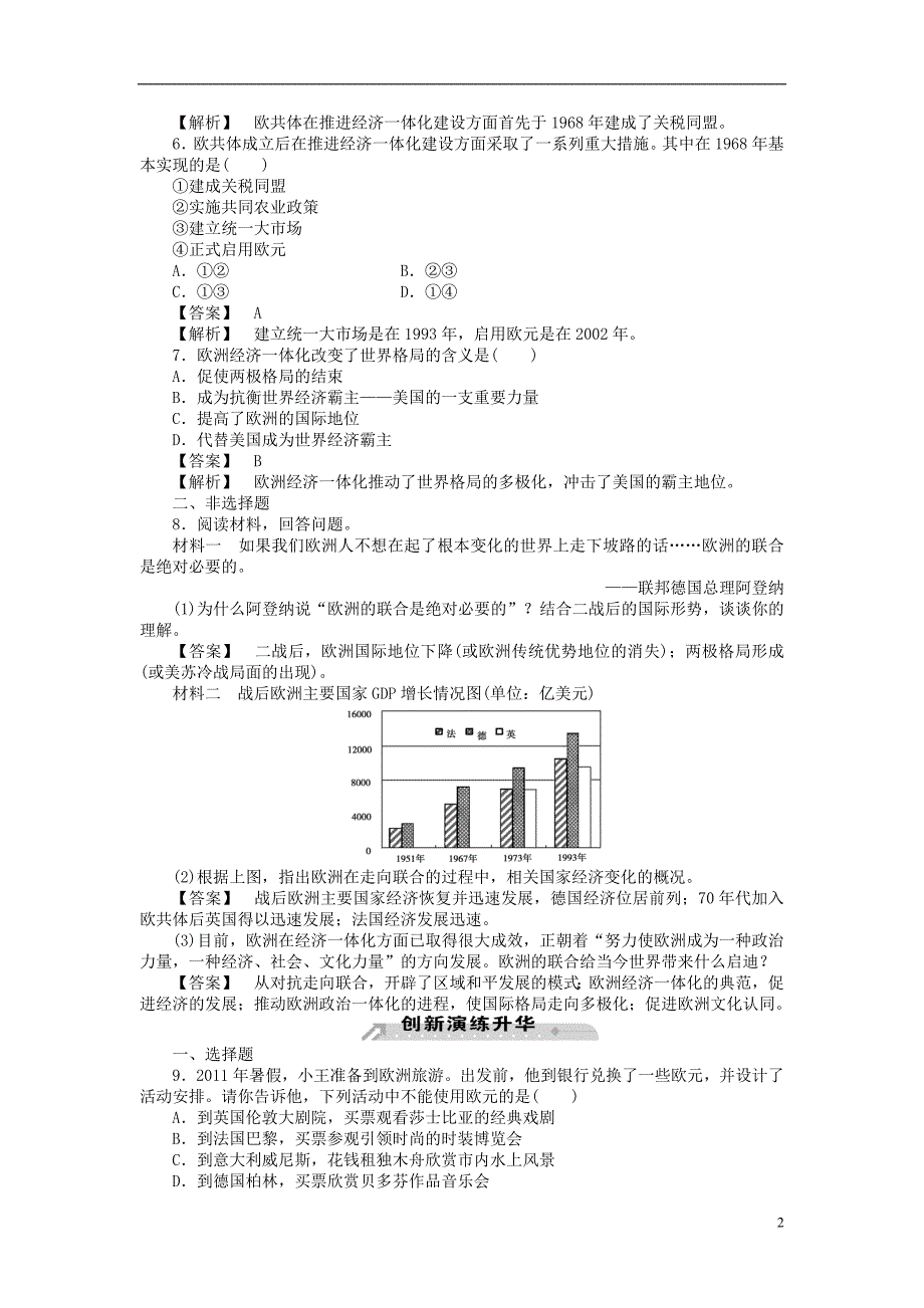 2012-2013学年高中历史 第24课 欧洲的经济区域一体化同步检测 岳麓版必修2_第2页