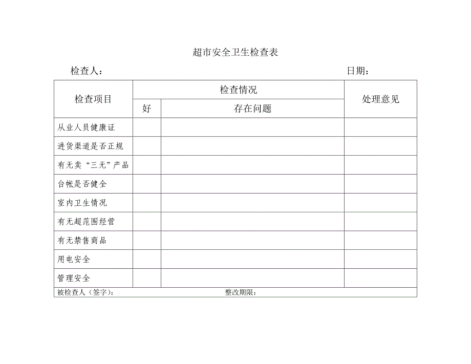 学校超市安全卫生检查表_第1页