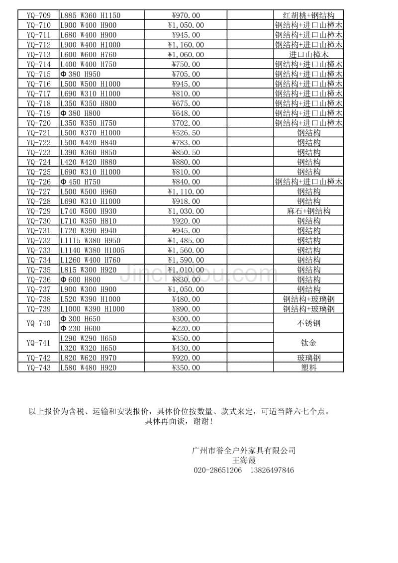 广州誉全户外家具有限公司的报价表_第5页