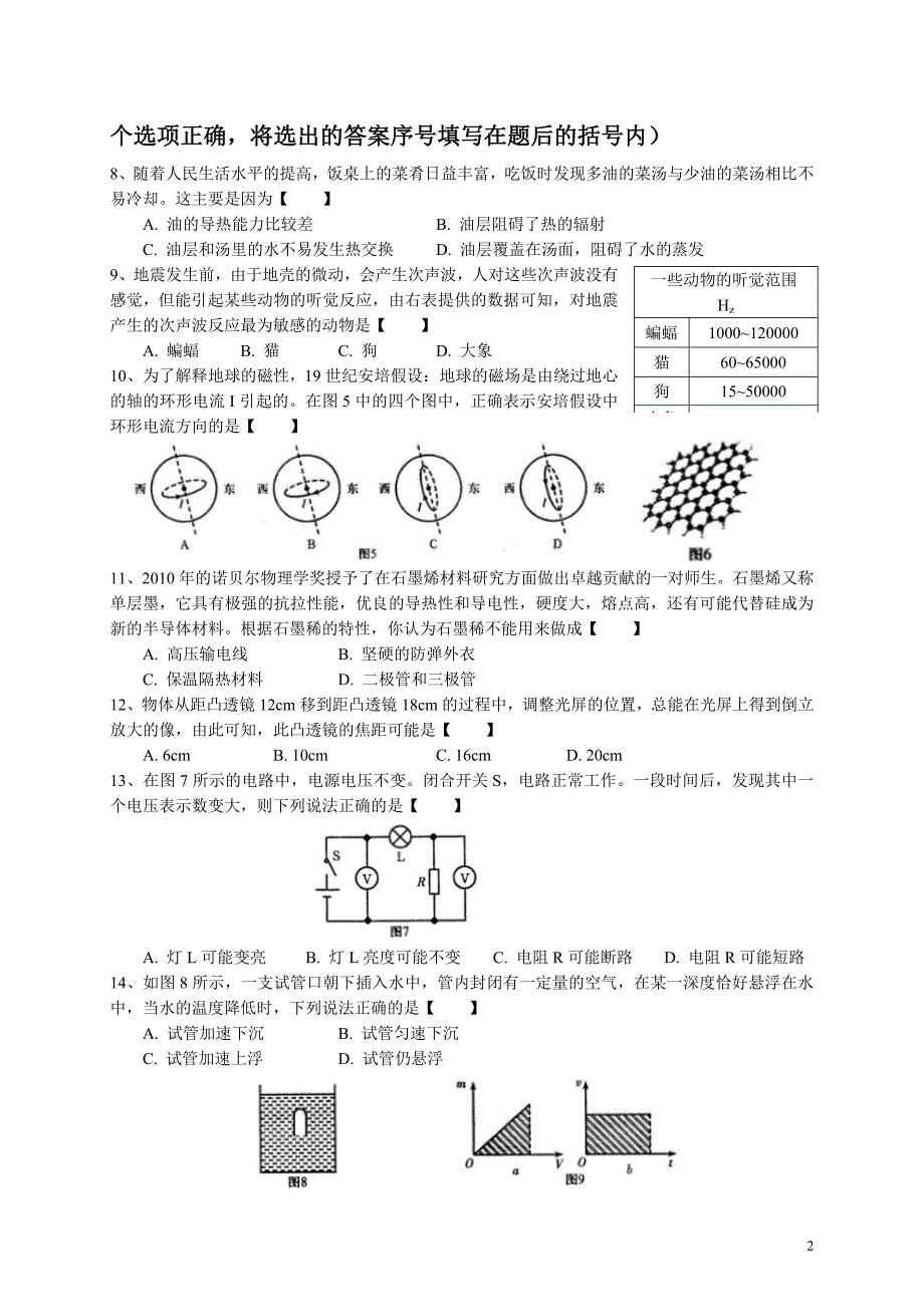 2012年全国初中应用物理知识竞赛(河南)预赛试题、答案(word版)_第2页