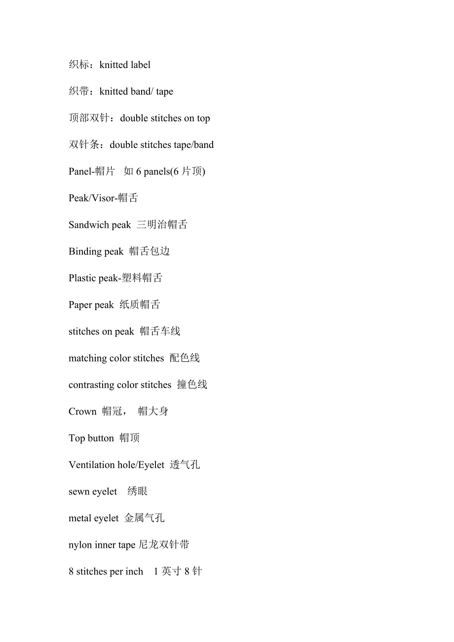 帽子术语中英文对照_第3页