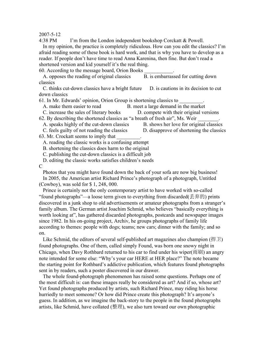 2011年朝阳区中考一模《英语》试题及答案_第5页