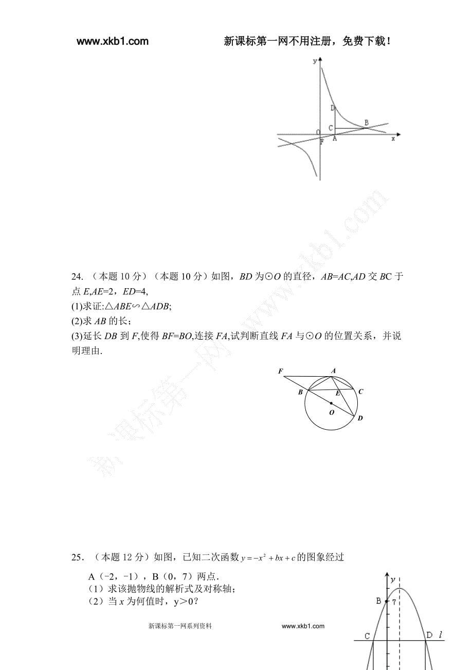 2014年初中学业水平考试模拟数学试卷(8)_第5页