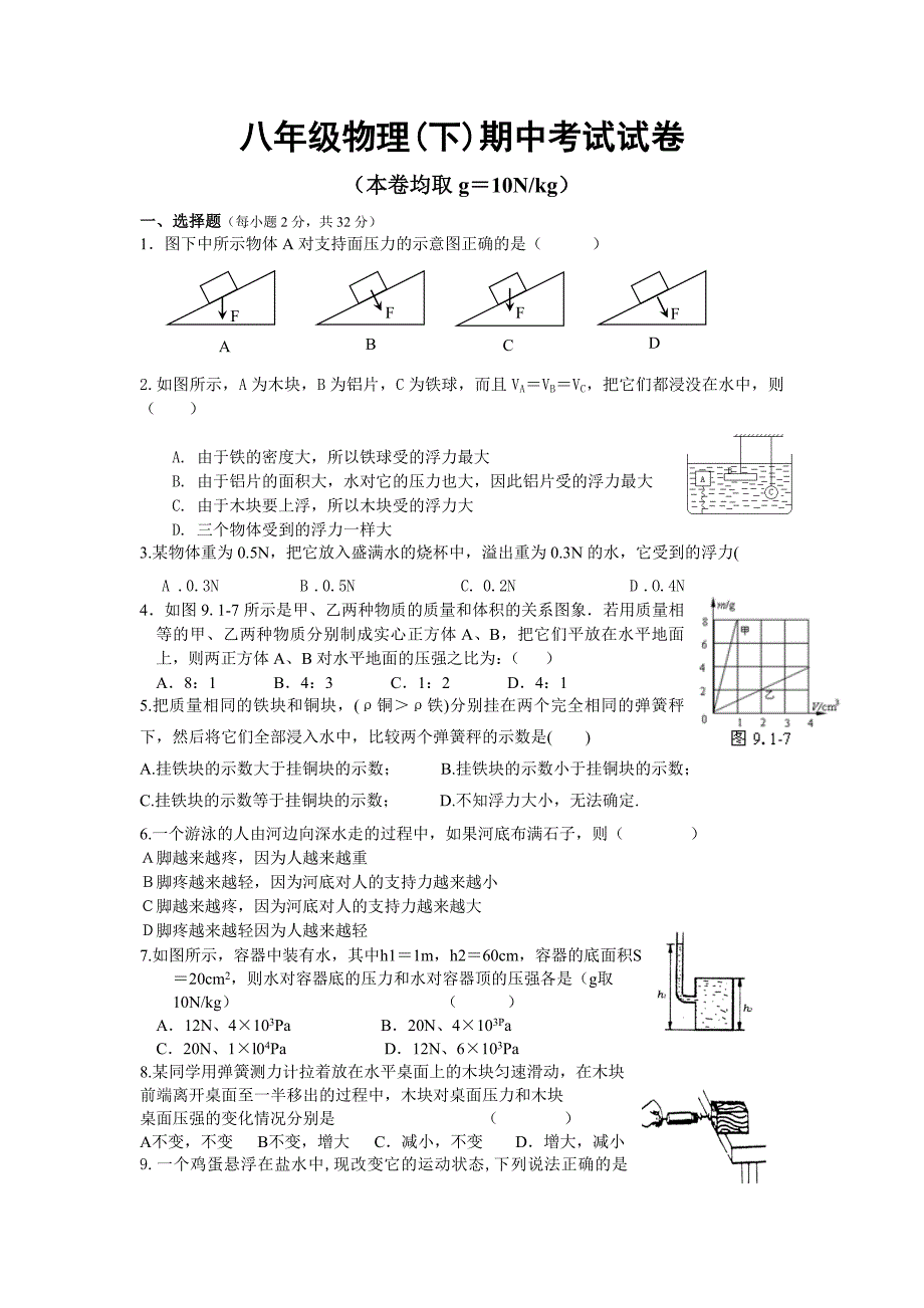 2015初二物理下期中试卷最后_第1页