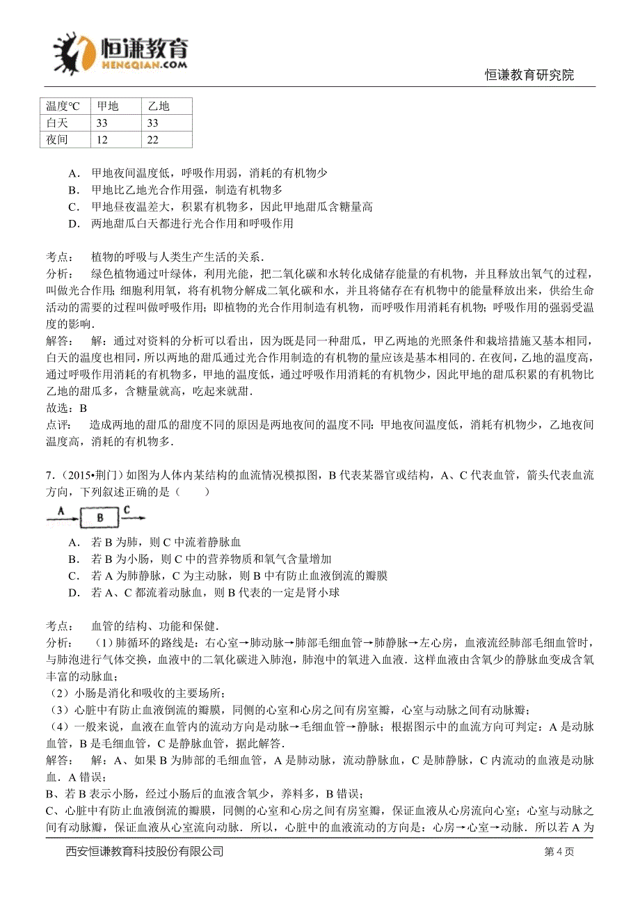 湖北荆门生物--2015初中毕业学业考试试卷(解析版_第4页