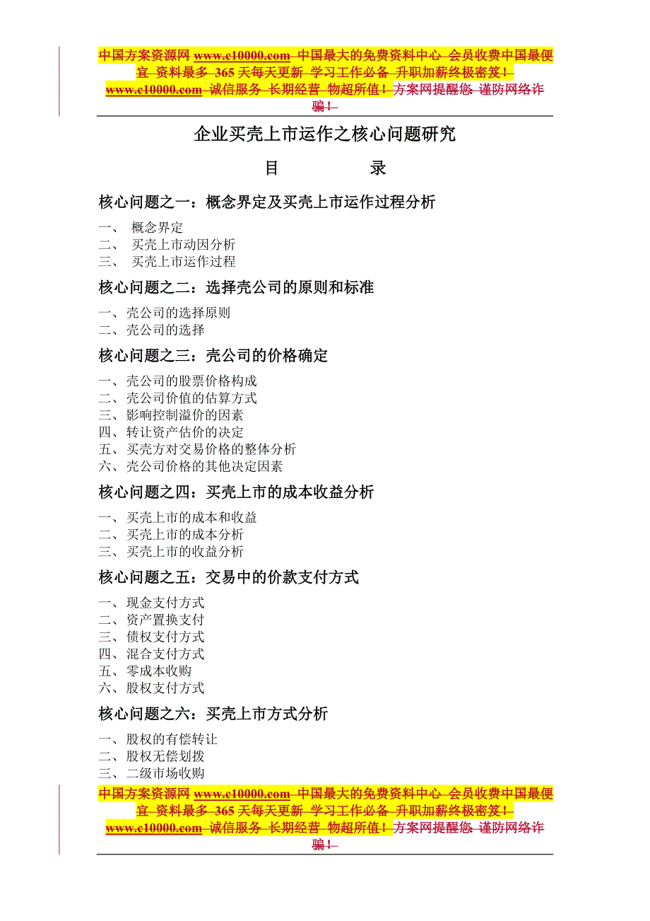 买壳上市方法：企业买壳上市运作的核心问题研究-35页_第1页