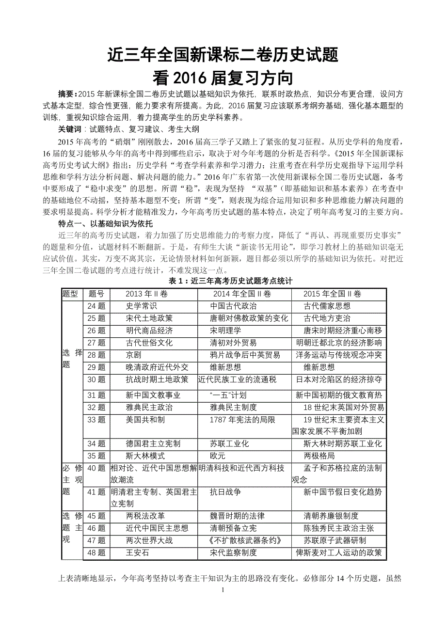 从近三年年全国二卷历史试题看2016届复习方向_第1页