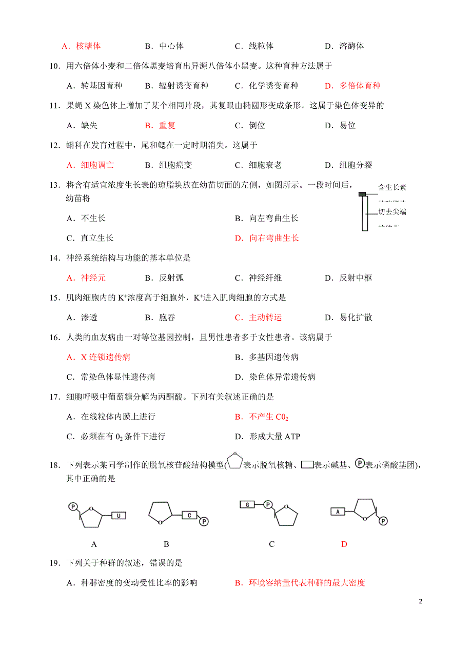 2016年4月浙江省普通高校招生选考科目考试生物试题（已经校对，可以直接拿去用）_第2页