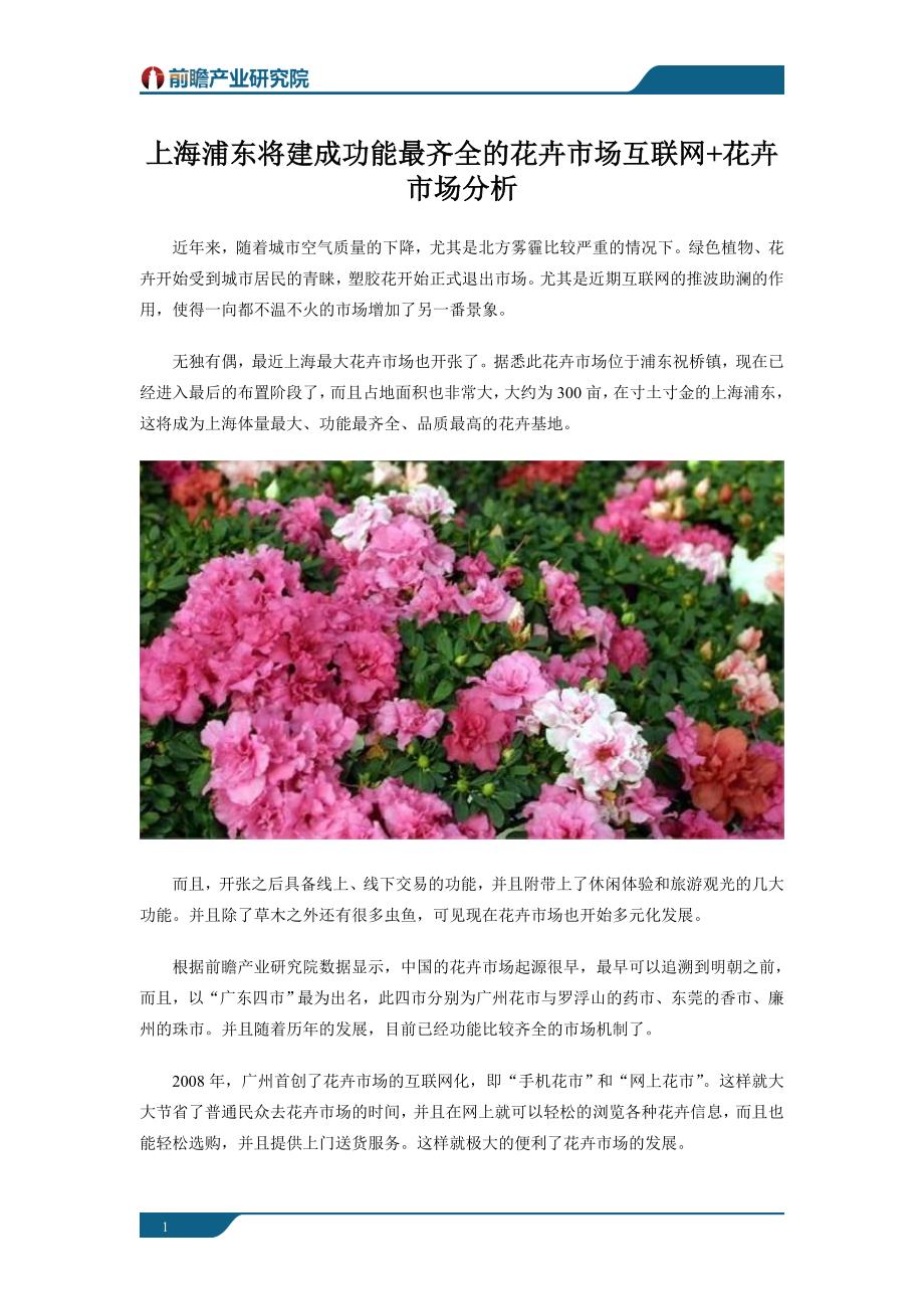 上海浦东将建成功能最齐全的花卉市场互联网花卉市场分析_第1页