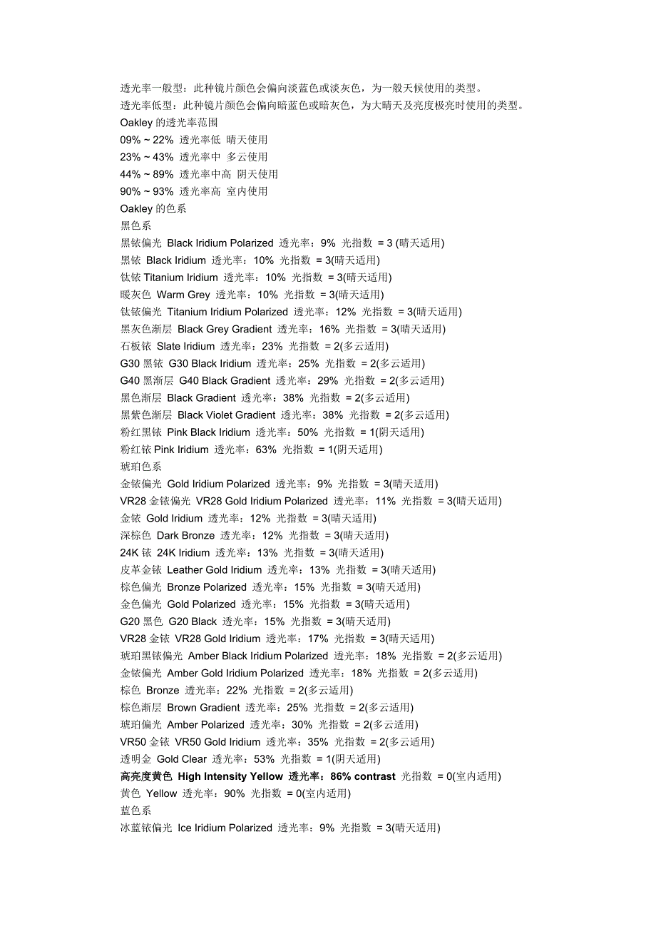 OAKLEY太阳镜分类以及镜片性能_第3页