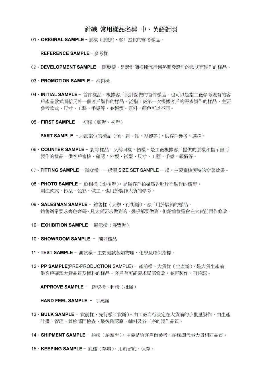 针织 常用样品名称-中、英语 对照_第1页