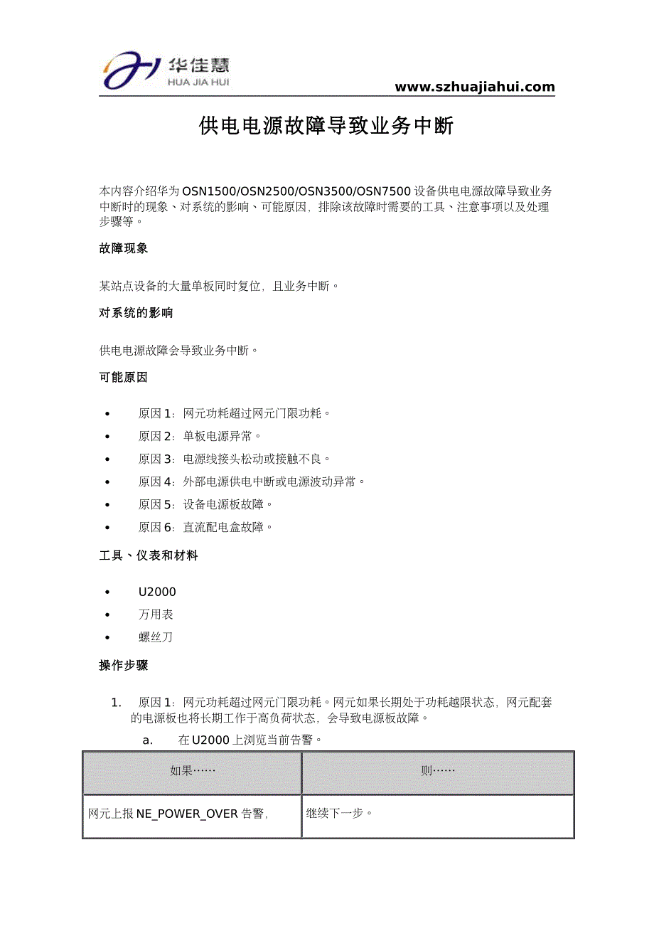 供电电源故障导致业务中断_第1页