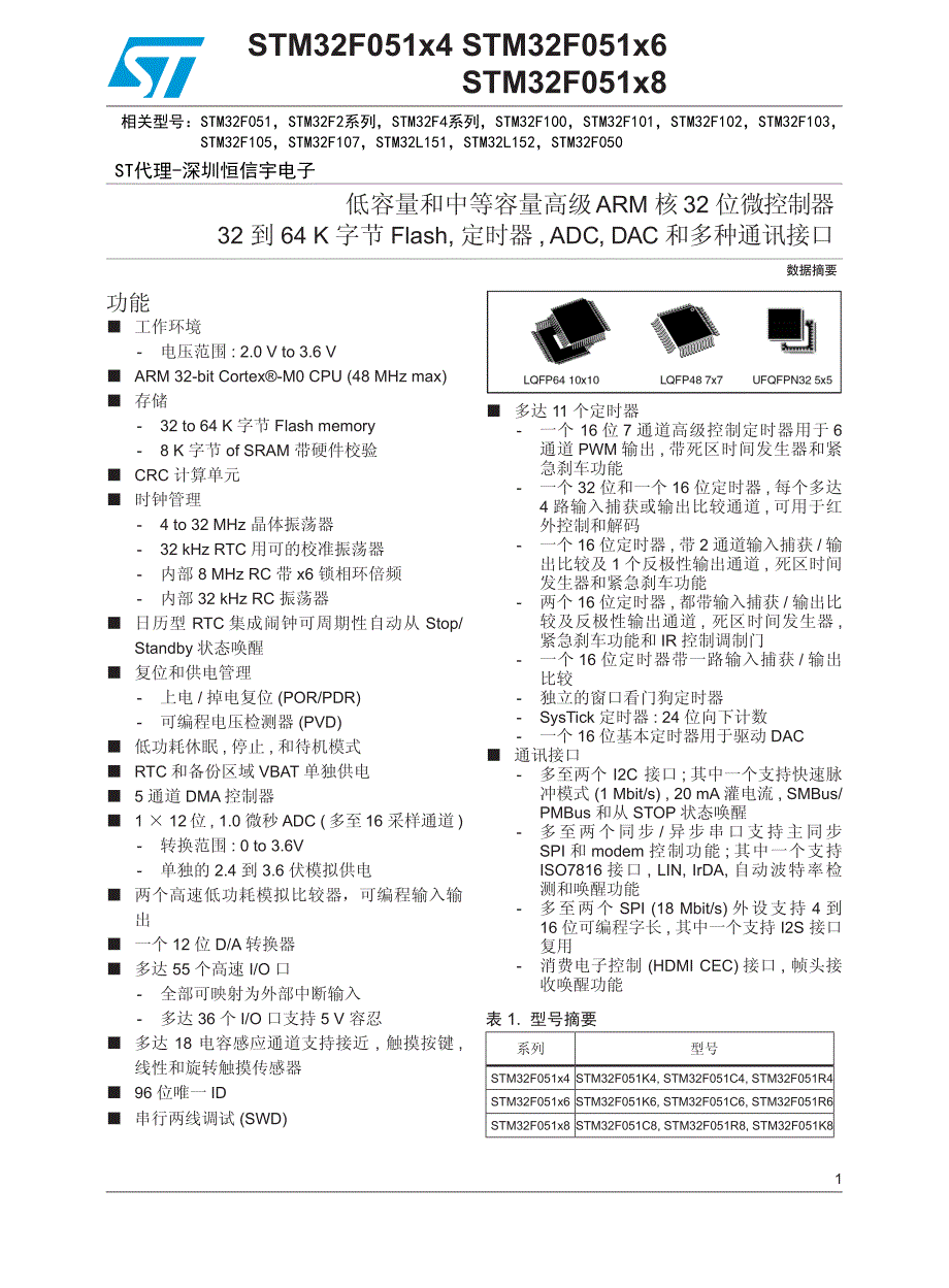 STM32F051中文规格书_第1页