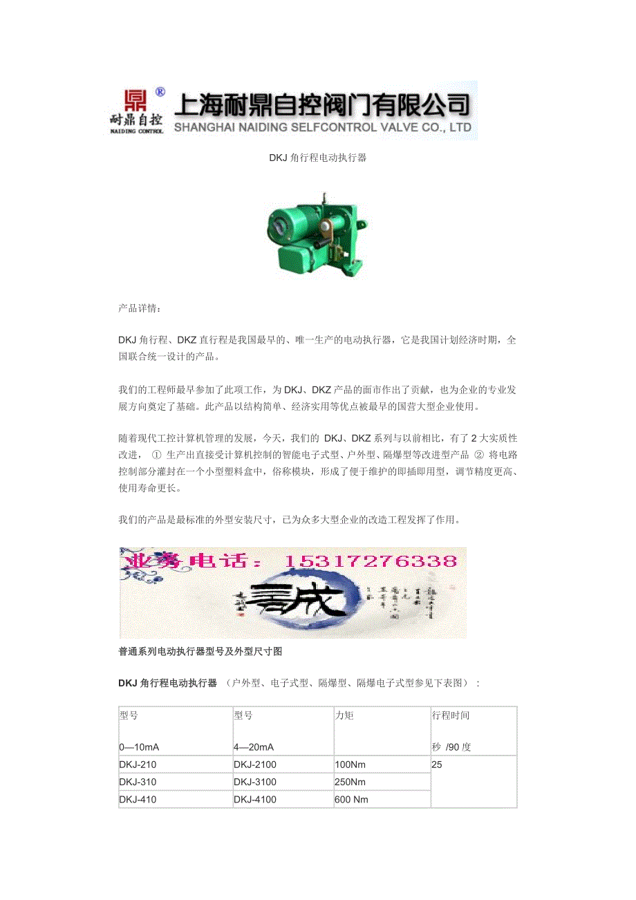 DKJ角行程电动执行器_第1页