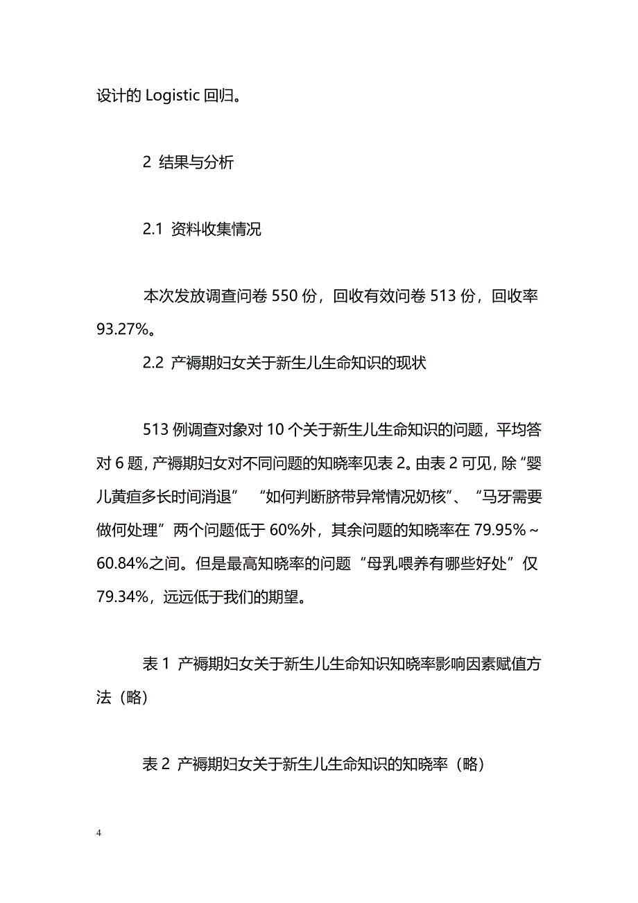 Logistic回归在产褥期妇女关于新生儿生命知识知晓率影响因素研究中的应用_第4页