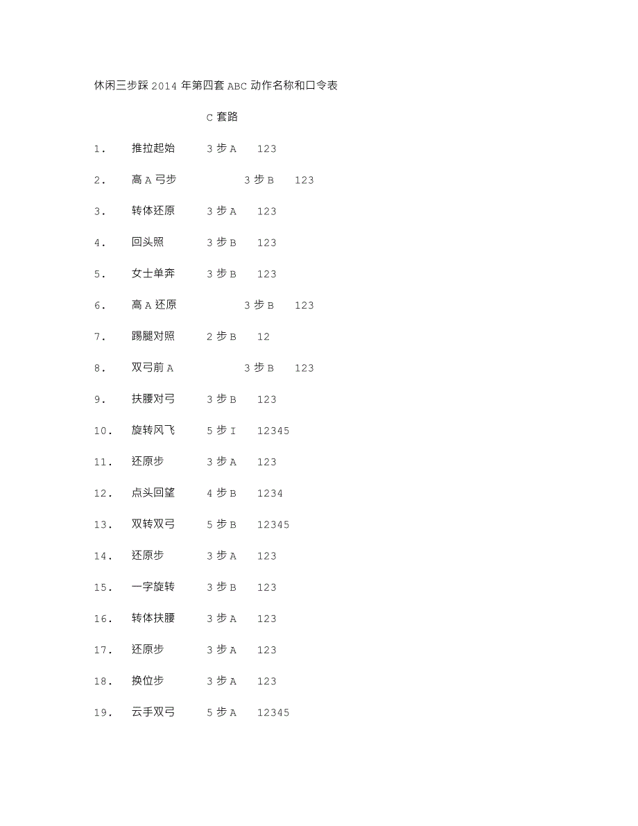 三步踩2014年第四套ABC动作名称_第1页