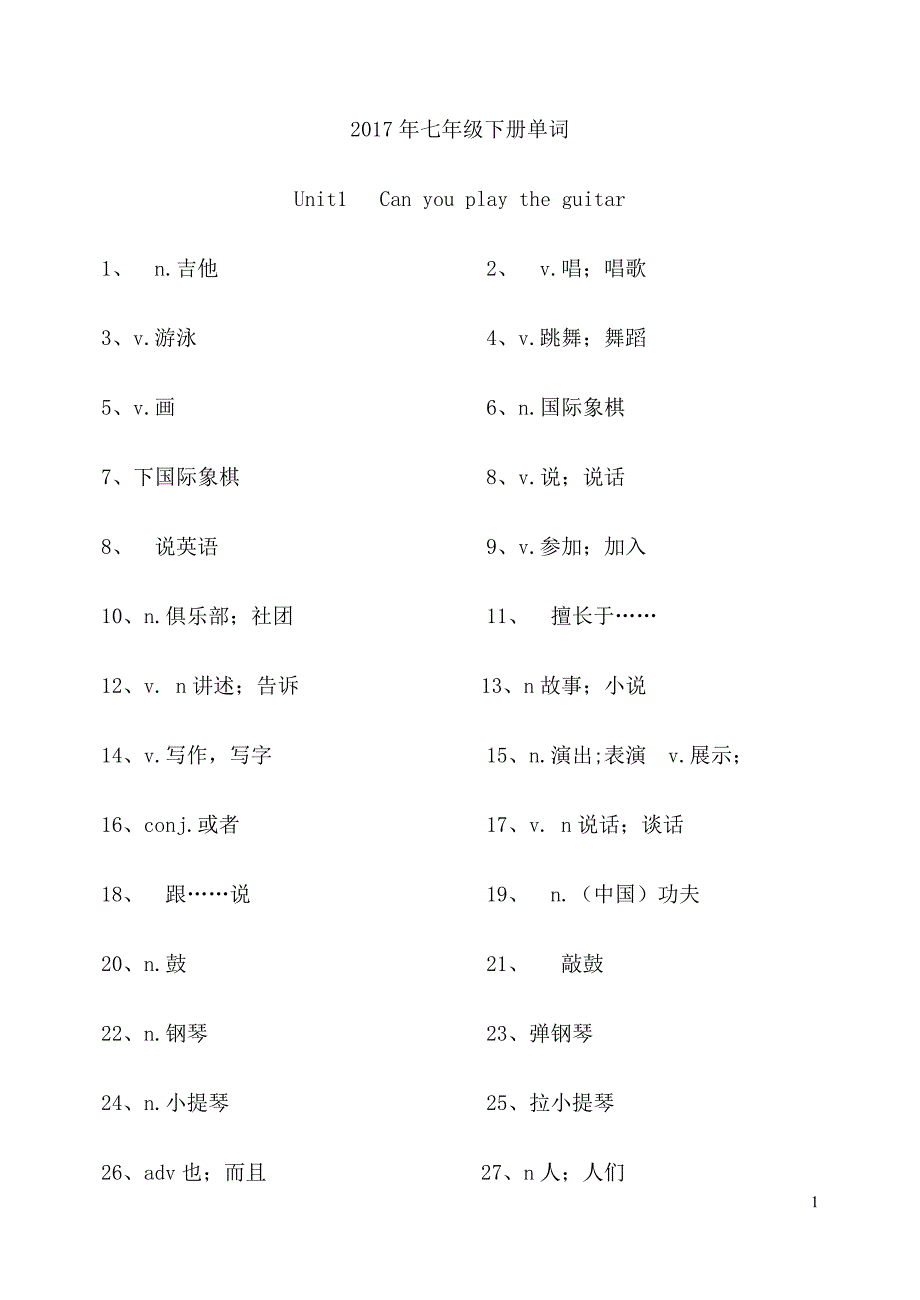 2017英语七年级下册单词表_第1页