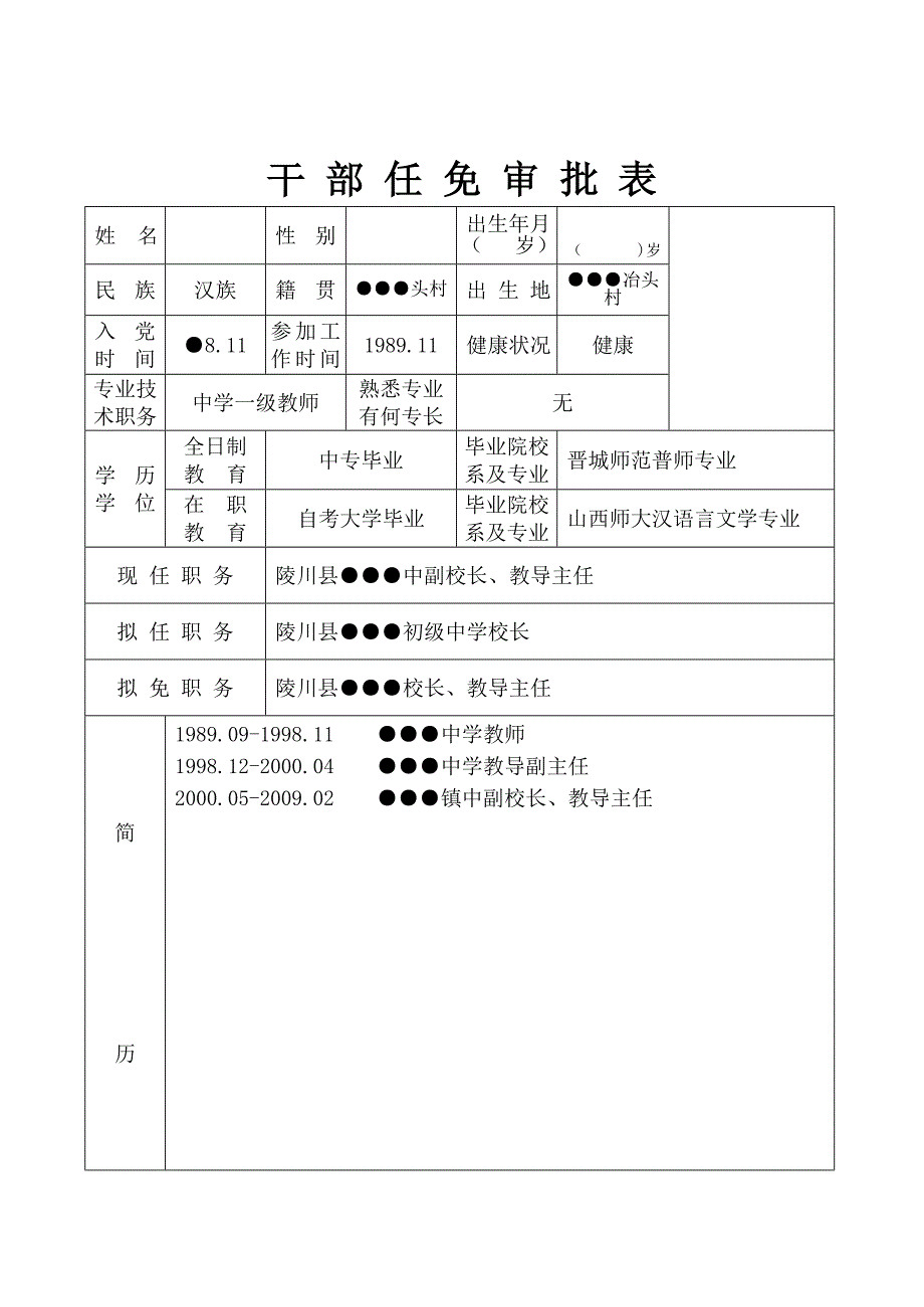 干 部 任 免 审 批 表_第1页