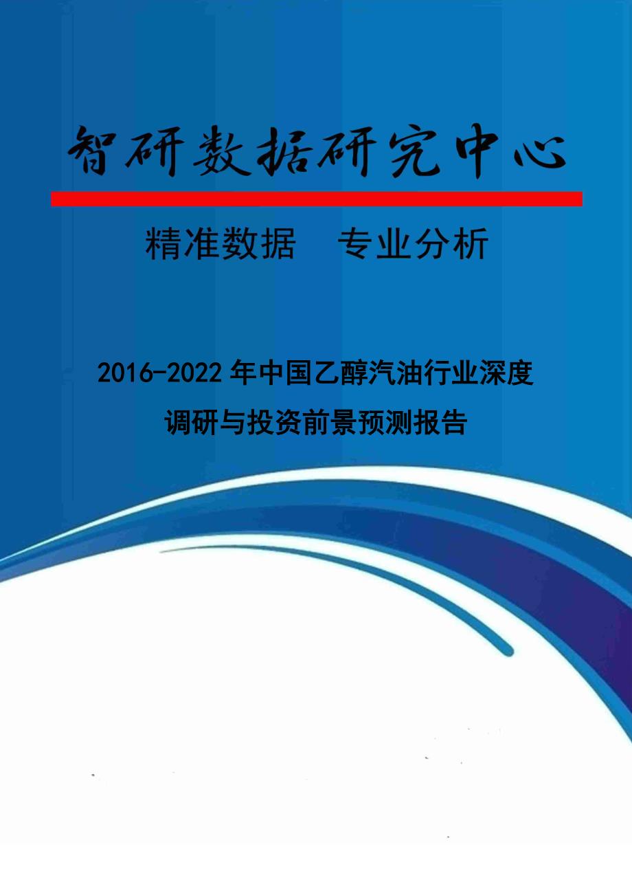 2016-2022年中国乙醇汽油行业深度调研与投资前景预测报告_第1页