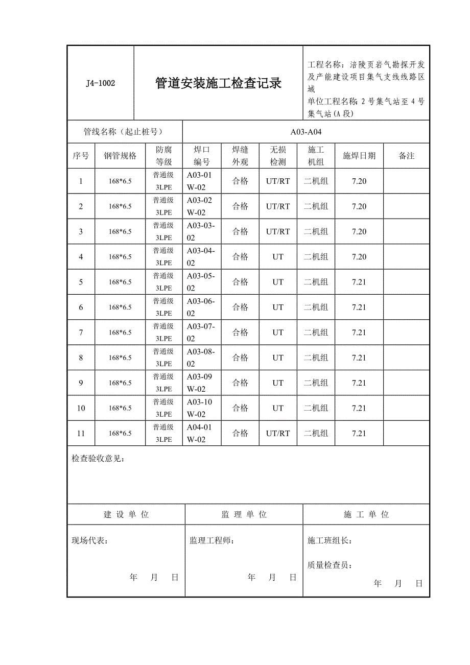 管道安装施工检查记录_第5页