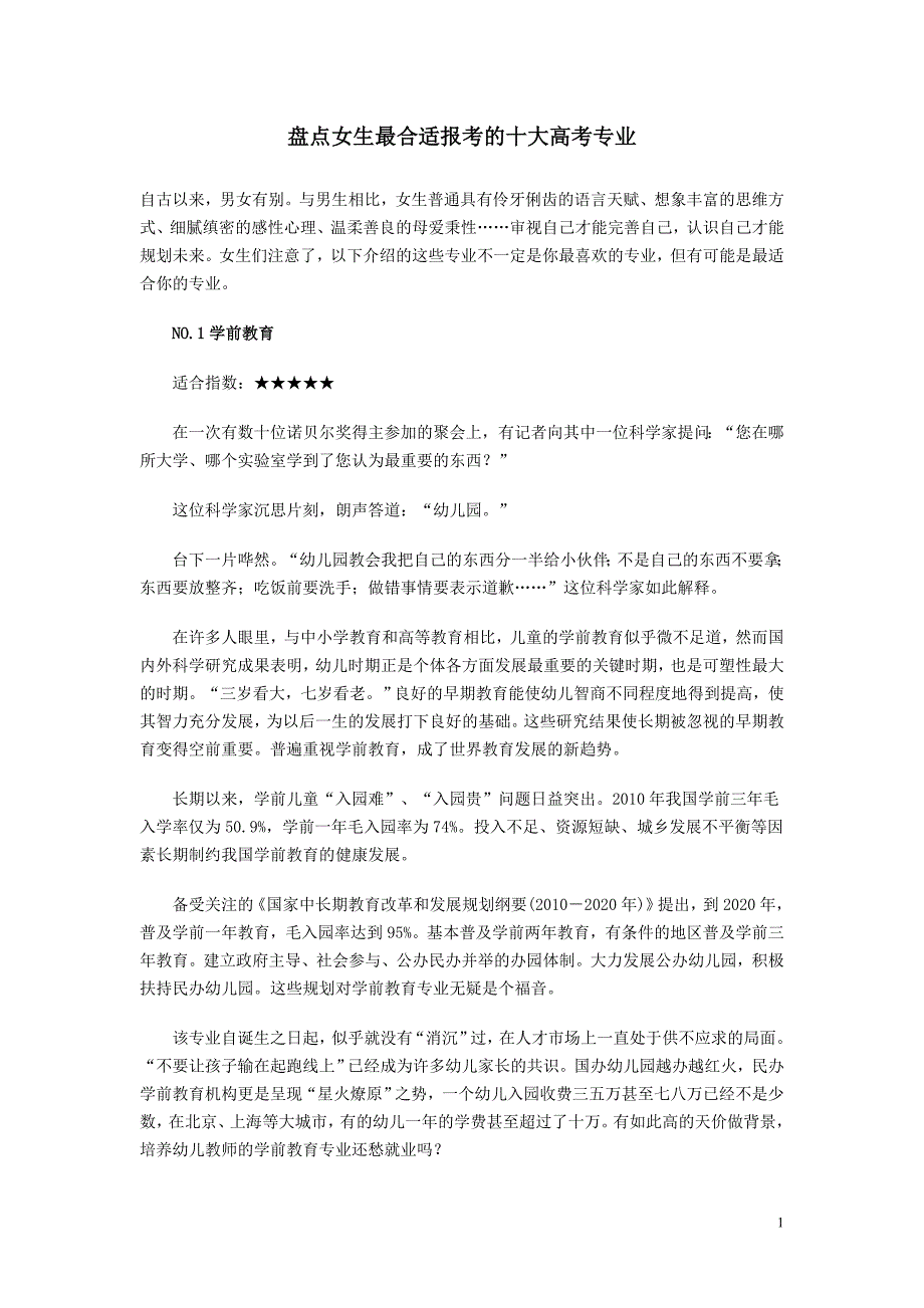 1盘点女生最合适报考的十大高考专业_第1页