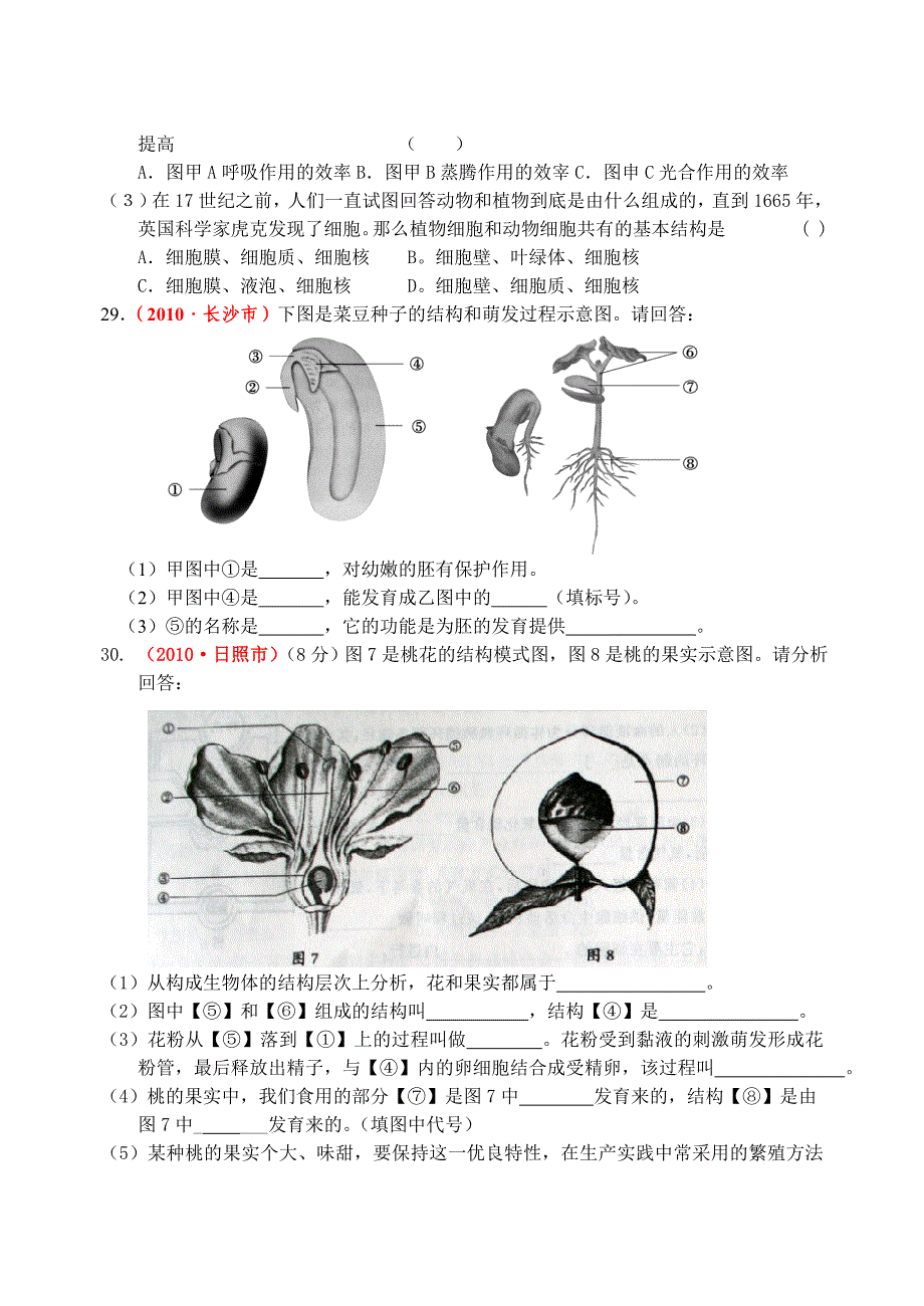 2010年中考专题汇编19(被子植物的一生)_第4页